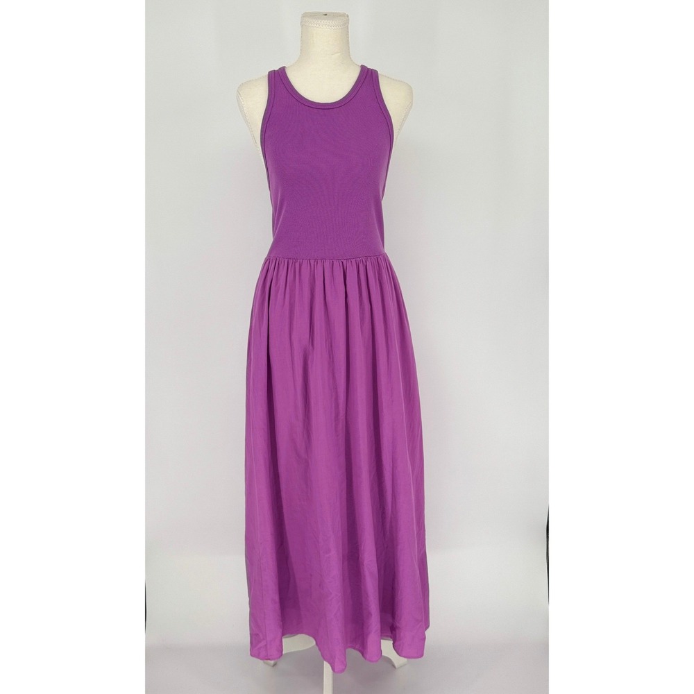 Xirena Maxi Dress S Purple Cotton Ribbed Racerback Coastal Minimalist Effortless